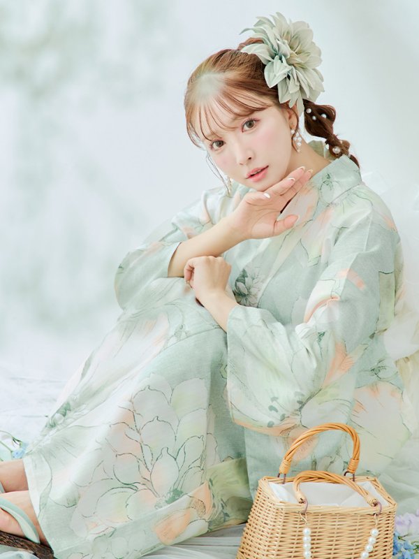 画像16: 【即日発送】アイシーミントフラワー浴衣【浴衣３点セット 浴衣/帯/下駄】[YMT]