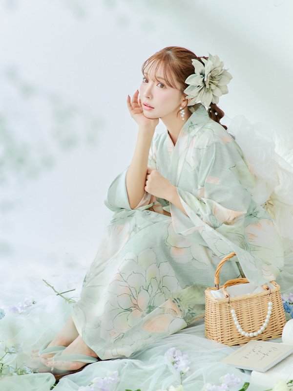 画像8: 【即日発送】アイシーミントフラワー浴衣【浴衣３点セット 浴衣/帯/下駄】[YMT]