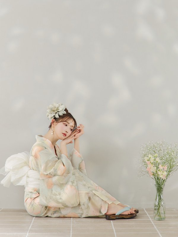 画像12: 【即日発送】アイシーミントフラワー浴衣【浴衣３点セット 浴衣/帯/下駄】[YMT]