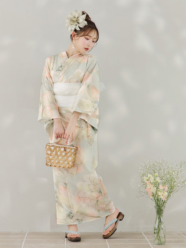 画像6: 【即日発送】アイシーミントフラワー浴衣【浴衣３点セット 浴衣/帯/下駄】[YMT]