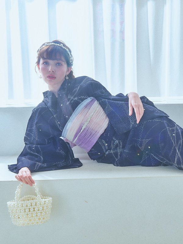 画像14: 【即日発送！】ネイビー夜空浴衣【浴衣３点セット 浴衣/帯/下駄】[YMT]