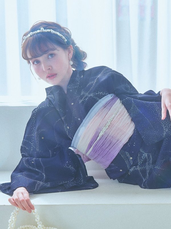 画像15: 【即日発送！】ネイビー夜空浴衣【浴衣３点セット 浴衣/帯/下駄】[YMT]