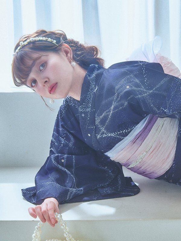 画像16: 【即日発送！】ネイビー夜空浴衣【浴衣３点セット 浴衣/帯/下駄】[YMT]