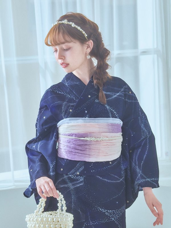 画像3: 【即日発送！】ネイビー夜空浴衣【浴衣３点セット 浴衣/帯/下駄】[YMT]