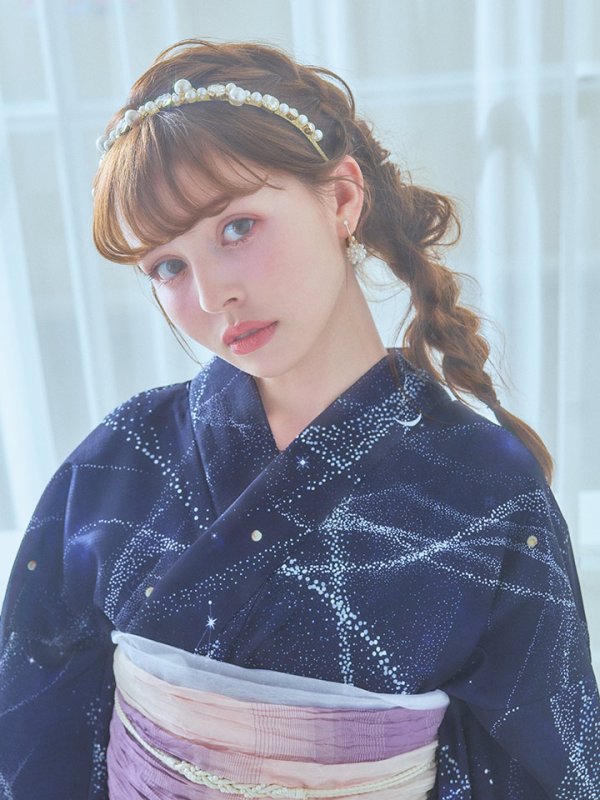 画像4: 【即日発送！】ネイビー夜空浴衣【浴衣３点セット 浴衣/帯/下駄】[YMT]