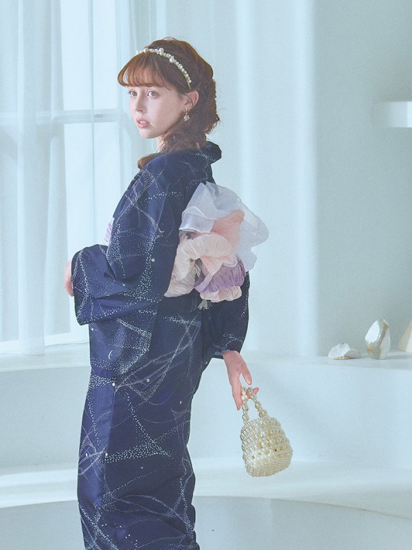 画像6: 【即日発送！】ネイビー夜空浴衣【浴衣３点セット 浴衣/帯/下駄】[YMT]