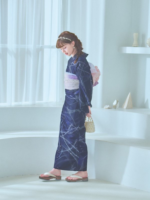 画像7: 【即日発送！】ネイビー夜空浴衣【浴衣３点セット 浴衣/帯/下駄】[YMT]