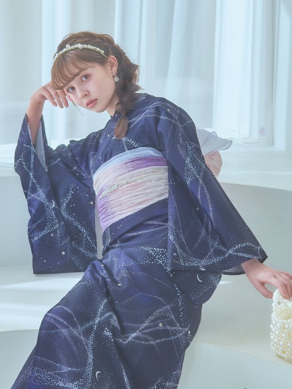 画像10: 【即日発送！】ネイビー夜空浴衣【浴衣３点セット 浴衣/帯/下駄】[YMT]