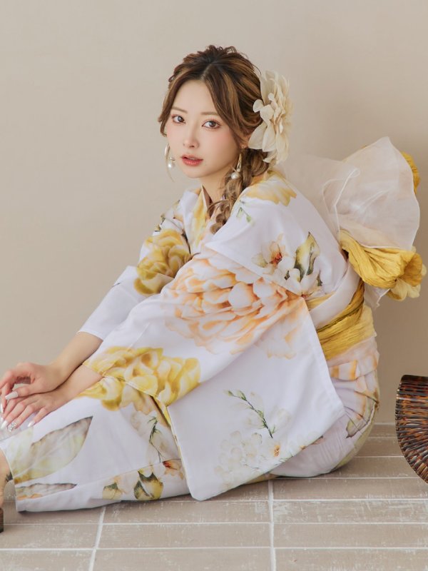 画像11: 【即日発送】アンニュイイエローフラワー浴衣【浴衣３点セット 浴衣/帯/下駄】[YMT]