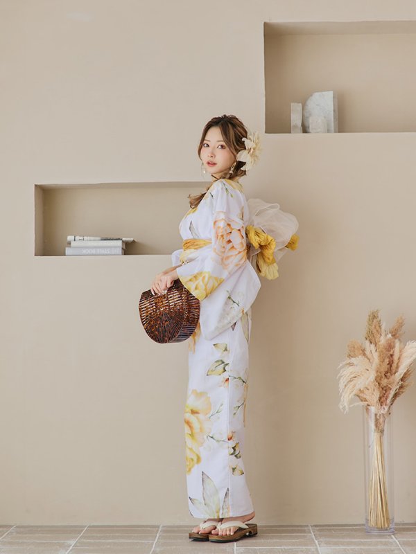 画像12: 【即日発送】アンニュイイエローフラワー浴衣【浴衣３点セット 浴衣/帯/下駄】[YMT]