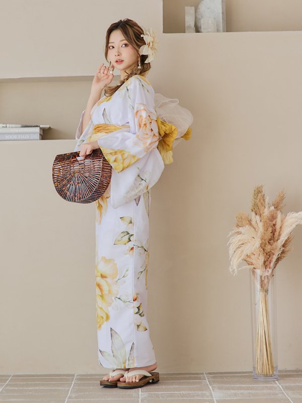 画像13: 【即日発送】アンニュイイエローフラワー浴衣【浴衣３点セット 浴衣/帯/下駄】[YMT]