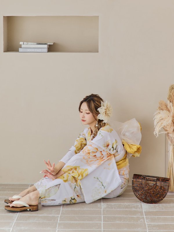 画像17: 【即日発送】アンニュイイエローフラワー浴衣【浴衣３点セット 浴衣/帯/下駄】[YMT]