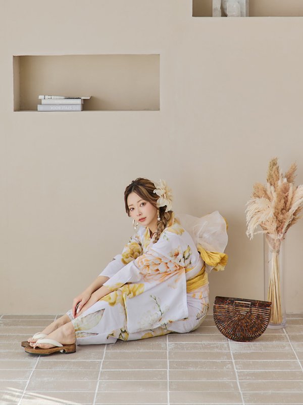 画像6: 【即日発送】アンニュイイエローフラワー浴衣【浴衣３点セット 浴衣/帯/下駄】[YMT]
