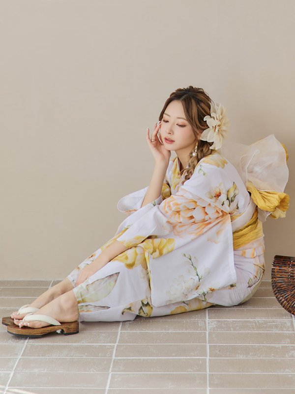 画像8: 【即日発送】アンニュイイエローフラワー浴衣【浴衣３点セット 浴衣/帯/下駄】[YMT]