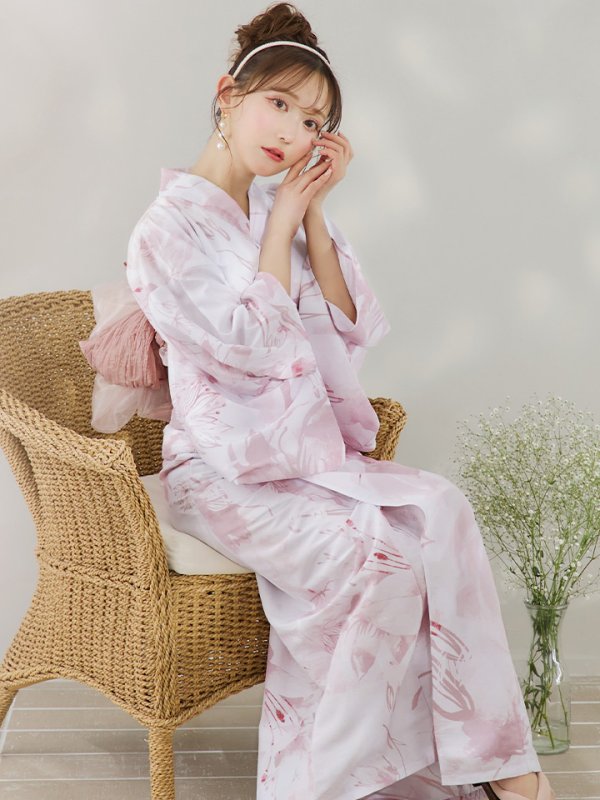 画像2: 【即日発送】ニュアンスピンクフラワー浴衣 OBI-siwa-200-kj-8-P / HIMO-903-kj-W / HEKO-800-sb-4-P / YA-1079-kj-3-W / GETA-01-kj-7-P/ [YMT]