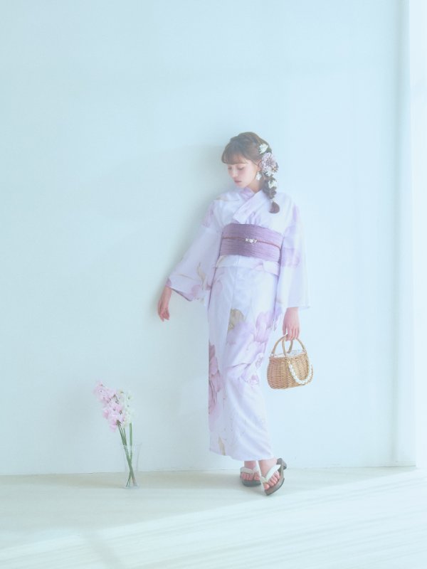 画像6: 【即日発送】アンティークパープルローズ浴衣【浴衣３点セット 浴衣/帯/下駄】[YMT]