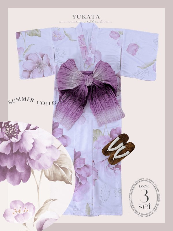 画像28: 【即日発送】アンティークパープルローズ浴衣【浴衣３点セット 浴衣/帯/下駄】[YMT]