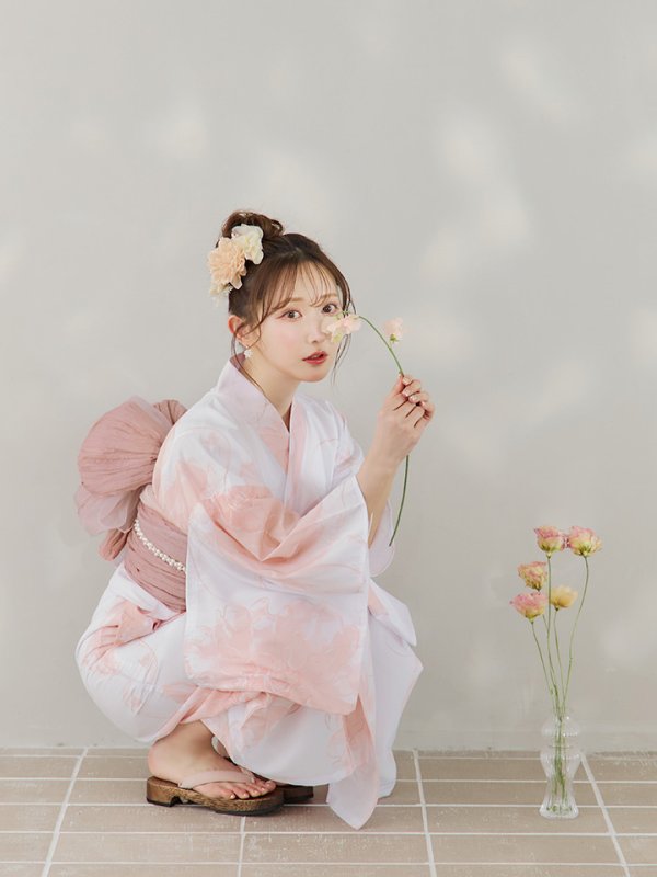 画像12: 【即日発送】ニュアンスピンクフラワー浴衣【浴衣３点セット 浴衣/帯/下駄】[YMT]