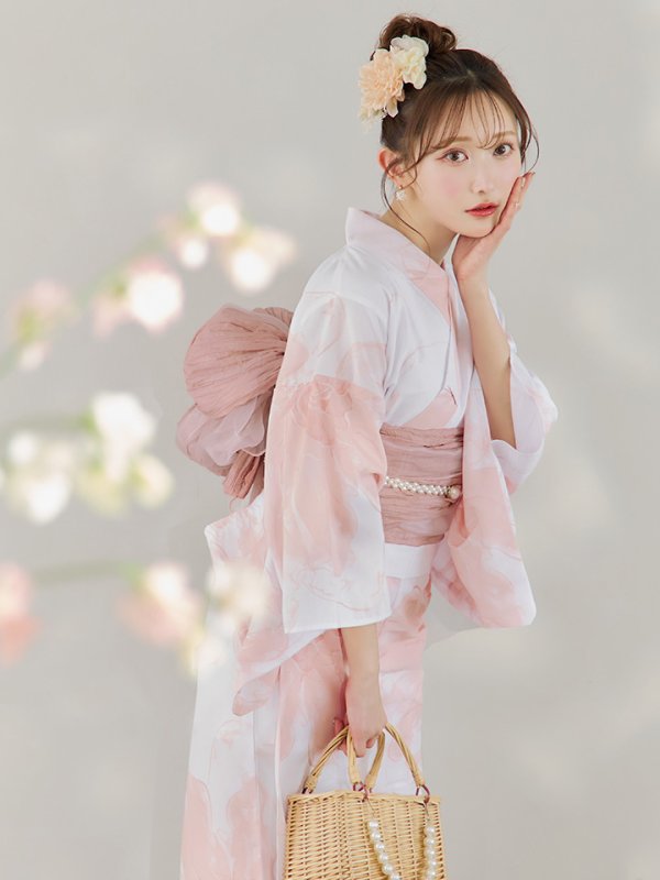 画像14: 【即日発送】ニュアンスピンクフラワー浴衣【浴衣３点セット 浴衣/帯/下駄】[YMT]