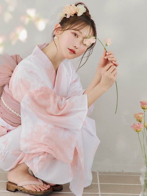 画像3: 【即日発送】ニュアンスピンクフラワー浴衣【浴衣３点セット 浴衣/帯/下駄】[YMT]