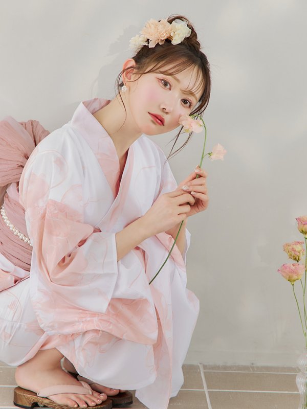 画像4: 【即日発送】ニュアンスピンクフラワー浴衣【浴衣３点セット 浴衣/帯/下駄】[YMT]