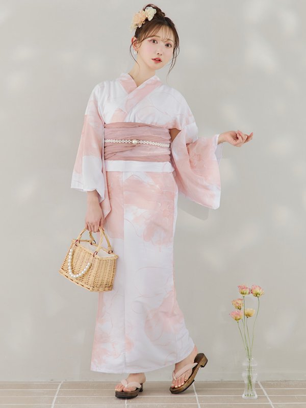 画像6: 【即日発送】ニュアンスピンクフラワー浴衣【浴衣３点セット 浴衣/帯/下駄】[YMT]