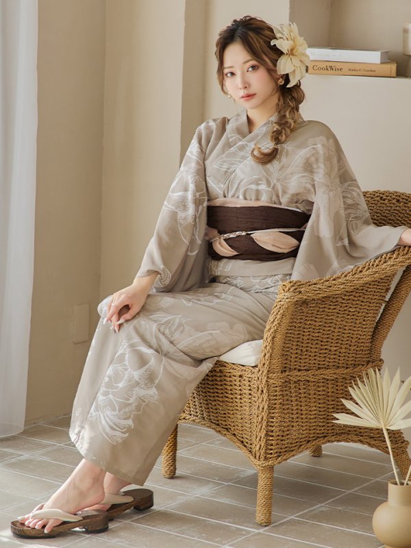 画像10: 【即日発送】ニュアンスフラワーベージュ浴衣【浴衣３点セット 浴衣/帯/下駄】[YMT]