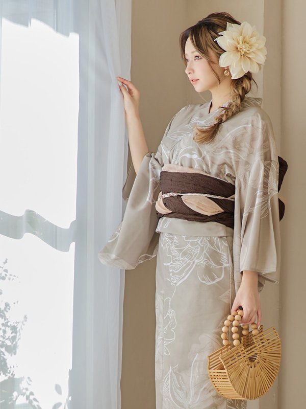 画像11: 【即日発送】ニュアンスフラワーベージュ浴衣【浴衣３点セット 浴衣/帯/下駄】[YMT]