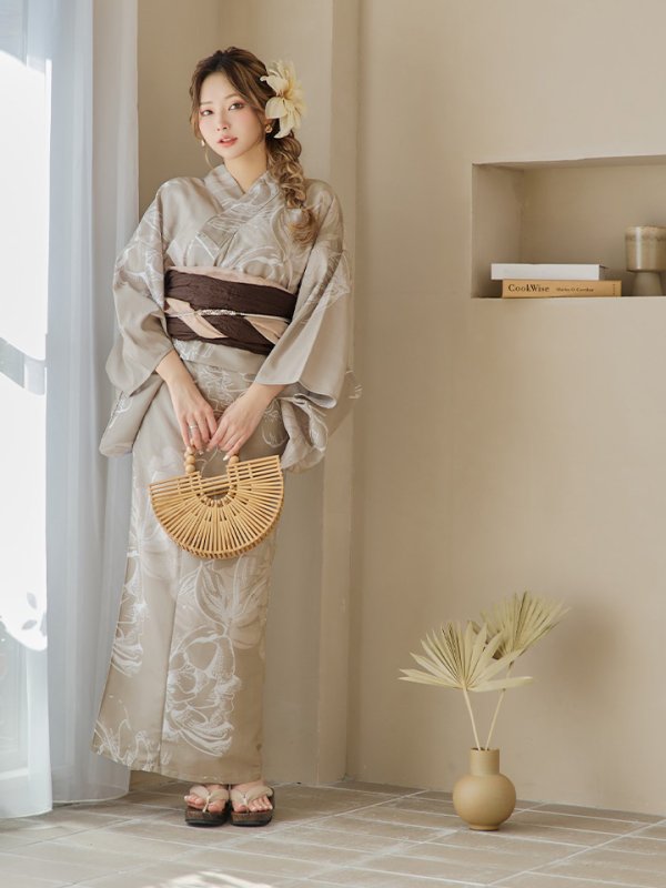 画像12: 【即日発送】ニュアンスフラワーベージュ浴衣【浴衣３点セット 浴衣/帯/下駄】[YMT]