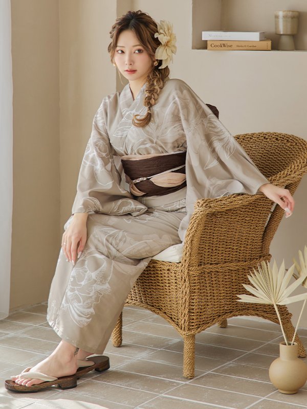 画像13: 【即日発送】ニュアンスフラワーベージュ浴衣【浴衣３点セット 浴衣/帯/下駄】[YMT]