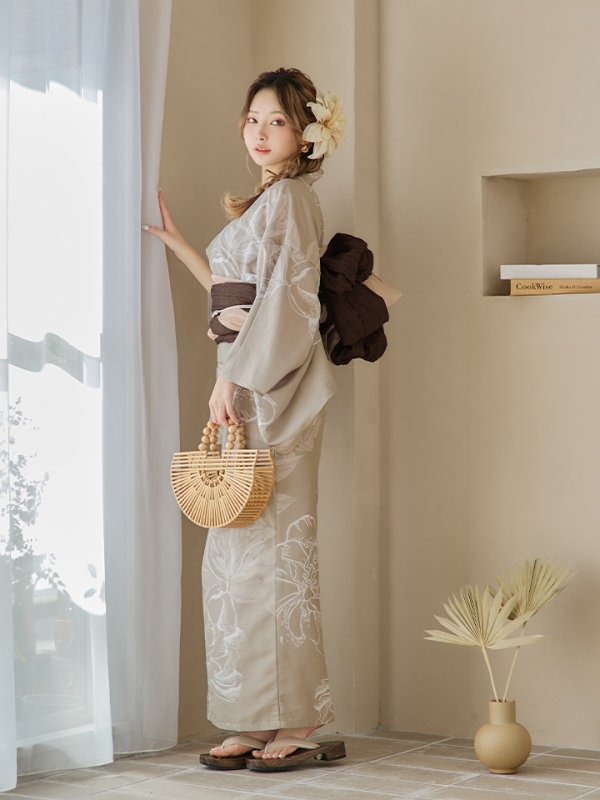 画像15: 【即日発送】ニュアンスフラワーベージュ浴衣【浴衣３点セット 浴衣/帯/下駄】[YMT]