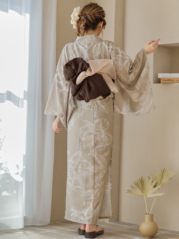 画像19: 【即日発送】ニュアンスフラワーベージュ浴衣【浴衣３点セット 浴衣/帯/下駄】[YMT]