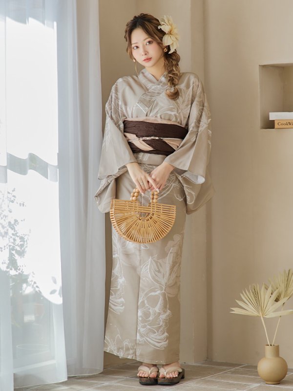 画像4: 【即日発送】ニュアンスフラワーベージュ浴衣【浴衣３点セット 浴衣/帯/下駄】[YMT]