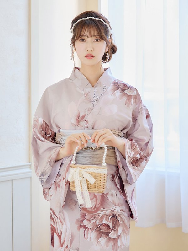 画像10: 【即日発送】くすみピンクアンティークフラワー浴衣【浴衣３点セット 浴衣/帯/下駄】[YMT]
