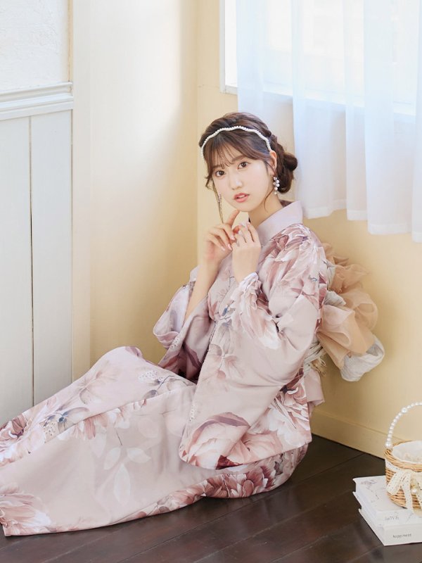 画像12: 【即日発送】くすみピンクアンティークフラワー浴衣【浴衣３点セット 浴衣/帯/下駄】[YMT]