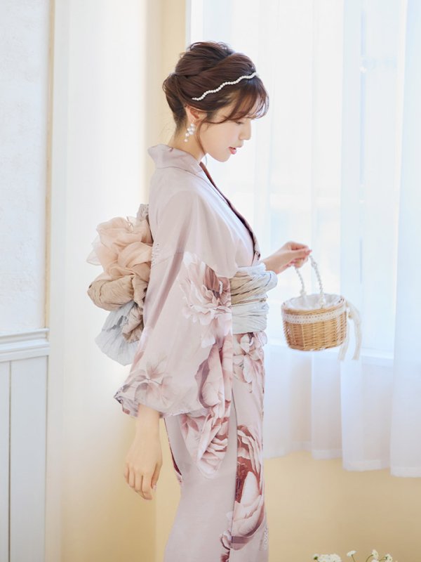 画像13: 【即日発送】くすみピンクアンティークフラワー浴衣【浴衣３点セット 浴衣/帯/下駄】[YMT]