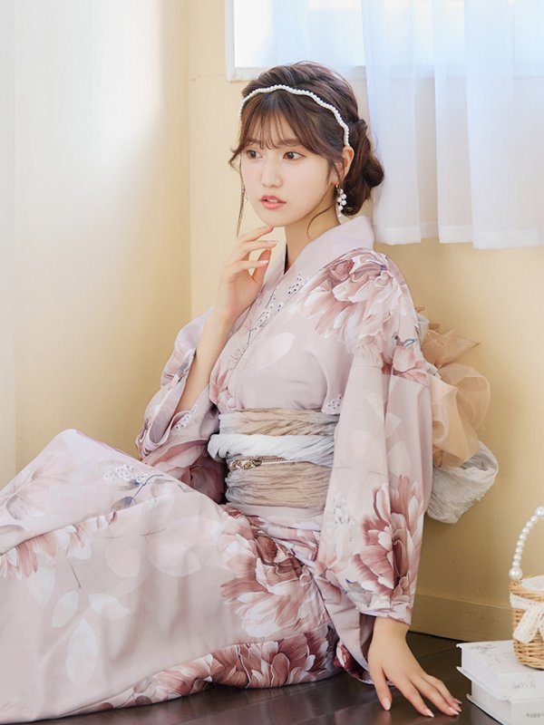 画像14: 【即日発送】くすみピンクアンティークフラワー浴衣【浴衣３点セット 浴衣/帯/下駄】[YMT]