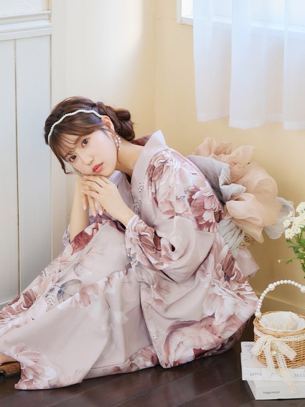 画像15: 【即日発送】くすみピンクアンティークフラワー浴衣【浴衣３点セット 浴衣/帯/下駄】[YMT]