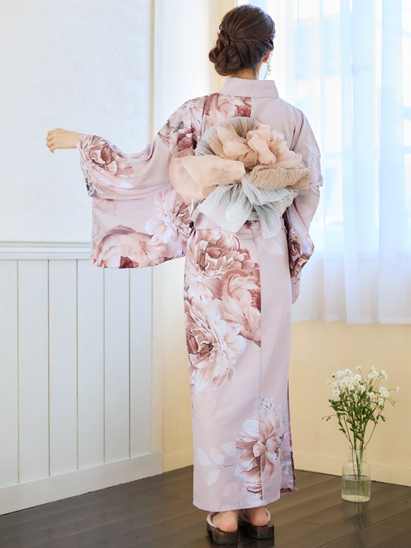 画像17: 【即日発送】くすみピンクアンティークフラワー浴衣【浴衣３点セット 浴衣/帯/下駄】[YMT]