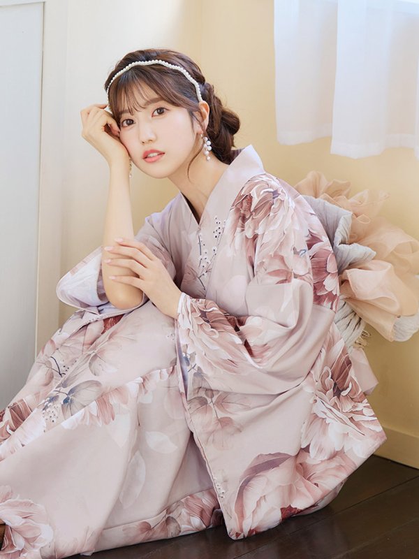 画像6: 【即日発送】くすみピンクアンティークフラワー浴衣【浴衣３点セット 浴衣/帯/下駄】[YMT]