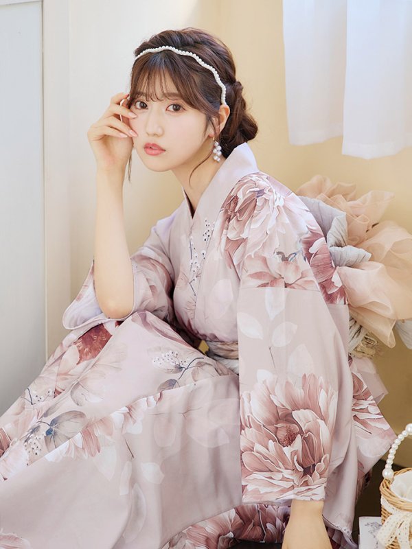 画像7: 【即日発送】くすみピンクアンティークフラワー浴衣【浴衣３点セット 浴衣/帯/下駄】[YMT]