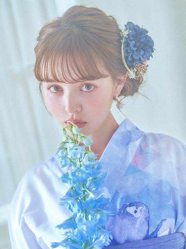 画像18: 【即日発送】水彩フラワーブルー浴衣【浴衣３点セット 浴衣/帯/下駄】[YMT]