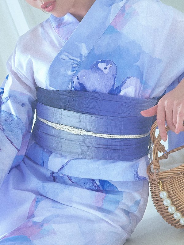 画像23: 【即日発送】水彩フラワーブルー浴衣【浴衣３点セット 浴衣/帯/下駄】[YMT]