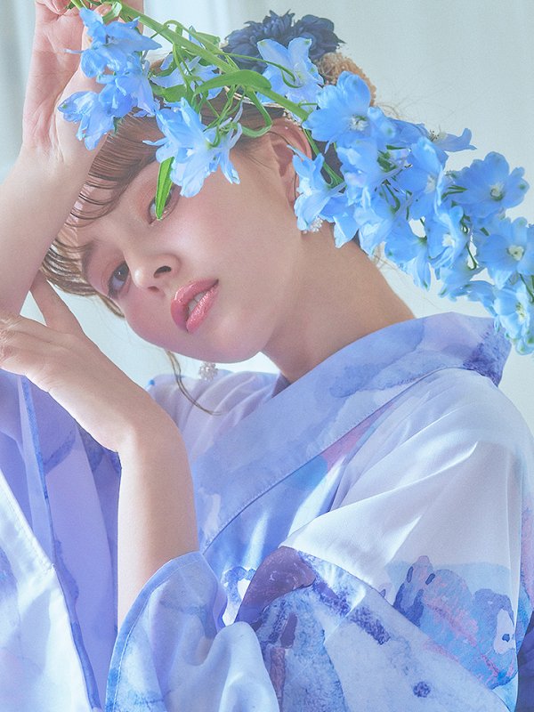 画像6: 【即日発送】水彩フラワーブルー浴衣【浴衣３点セット 浴衣/帯/下駄】[YMT]