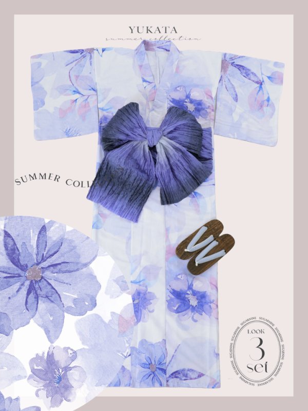 画像27: 【即日発送】水彩フラワーブルー浴衣【浴衣３点セット 浴衣/帯/下駄】[YMT]