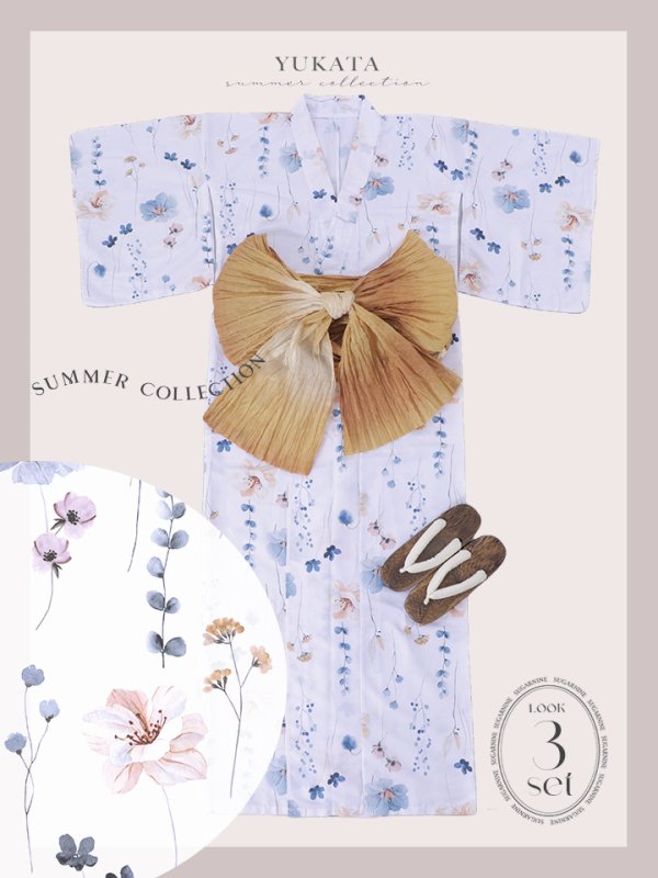 画像25: 【浴衣セール！】【即日発送】ニュアンスフローラル浴衣【浴衣３点セット 浴衣/帯/下駄】[YMT]