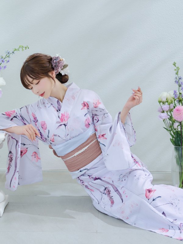 画像13: 【即日発送】【Riuコラボ】ボタニカルフラワーと蝶々の浴衣【浴衣３点セット 浴衣/帯/下駄】[yo/YMT]