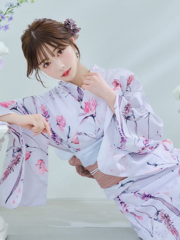 画像14: 【即日発送】【Riuコラボ】ボタニカルフラワーと蝶々の浴衣【浴衣３点セット 浴衣/帯/下駄】[yo/YMT]