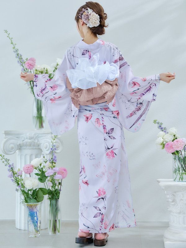 画像16: 【即日発送】【Riuコラボ】ボタニカルフラワーと蝶々の浴衣【浴衣３点セット 浴衣/帯/下駄】[yo/YMT]