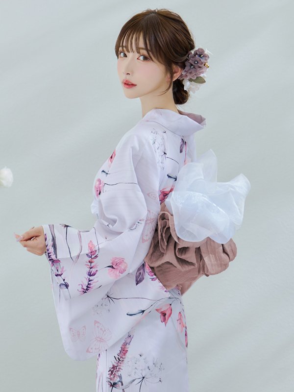 画像3: 【即日発送】【Riuコラボ】ボタニカルフラワーと蝶々の浴衣【浴衣３点セット 浴衣/帯/下駄】[yo/YMT]